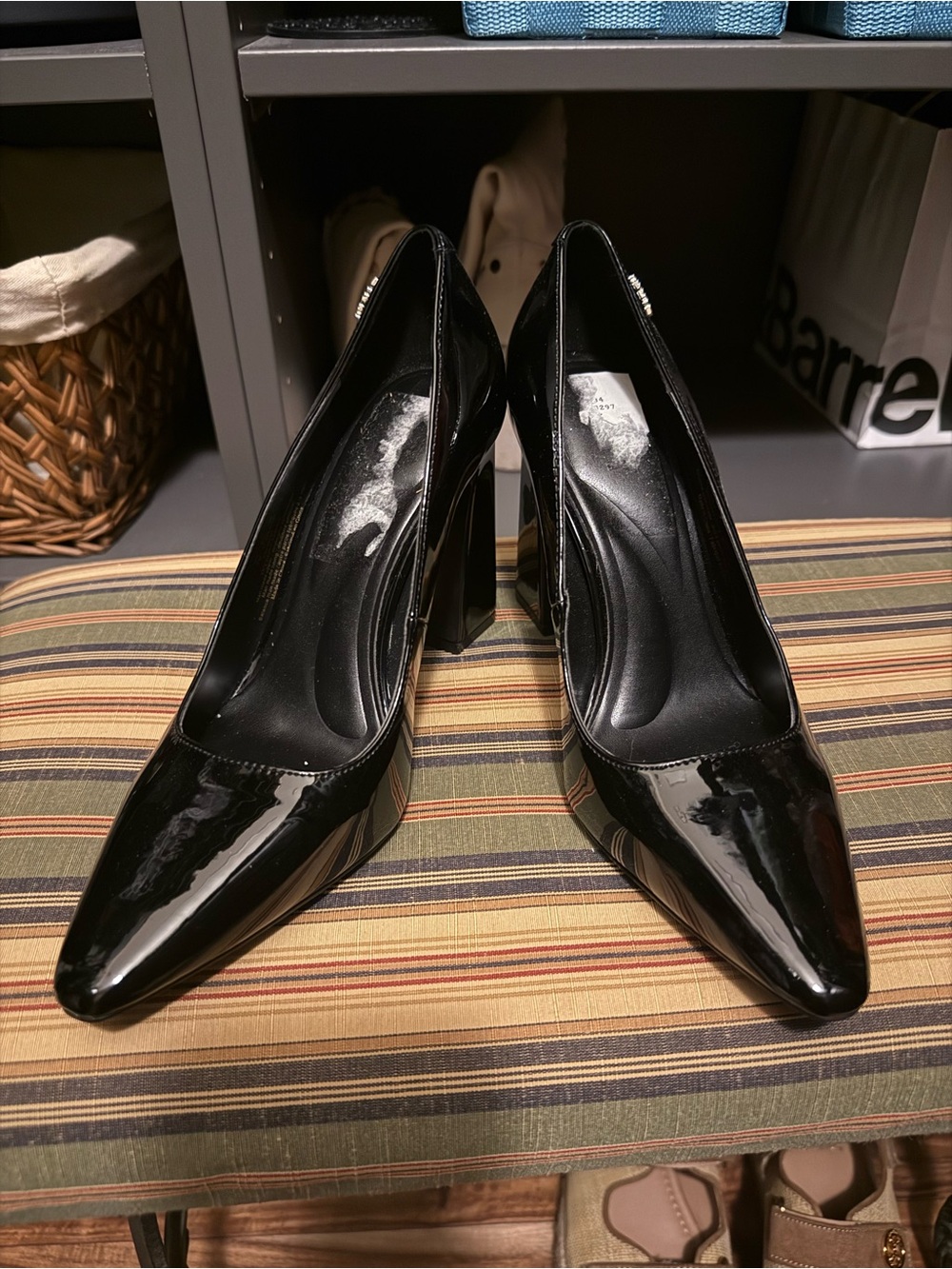 DKNY Black Patent Pointed-Toe Block Heel Pumps NWT